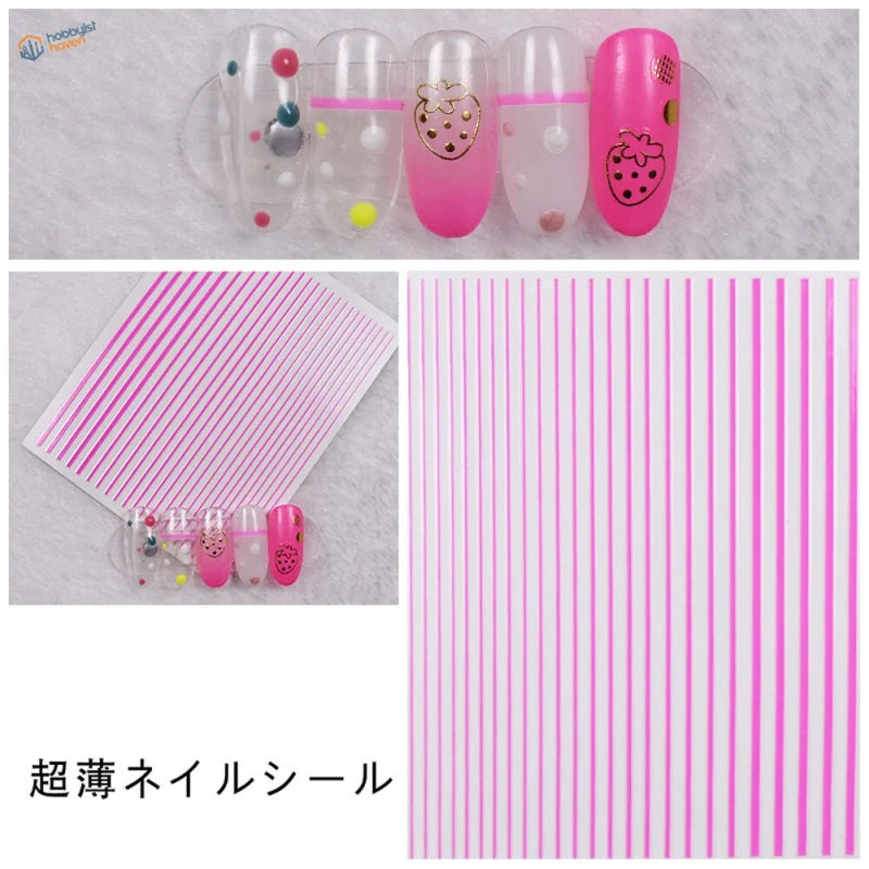 Pink and white striped nail decals, self-adhesive stripe stickers for scale modeling