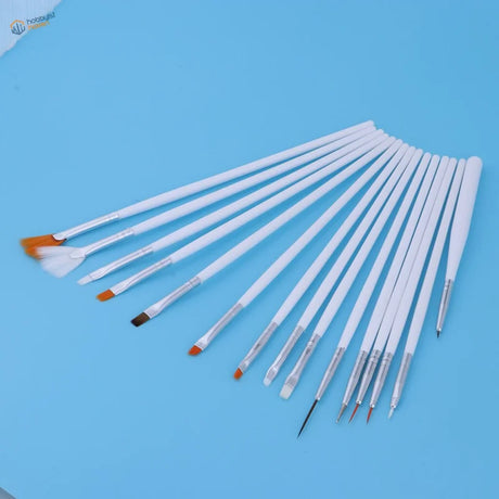 Set of 15 special shape brushes with white handles and orange tips