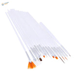 Set of 15 special shape brushes with white handles and orange brown bristles