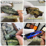 Olive green tank model with red star, shown with weathering pigments rust set