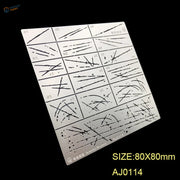 Reusable stainless steel scratches stencil, short and medium patterns, 80x80 mm