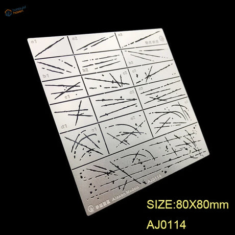 Reusable stainless steel scratches stencil, short and medium patterns, 80x80 mm