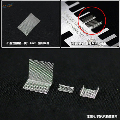 Silver 0.4mm photoetch bending mesh with handle making tool and samples