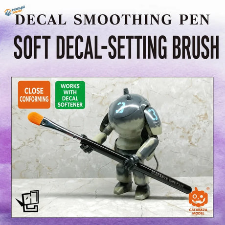 Soft Decal-Setting Brush, English product overview with model and decal softener compatibility