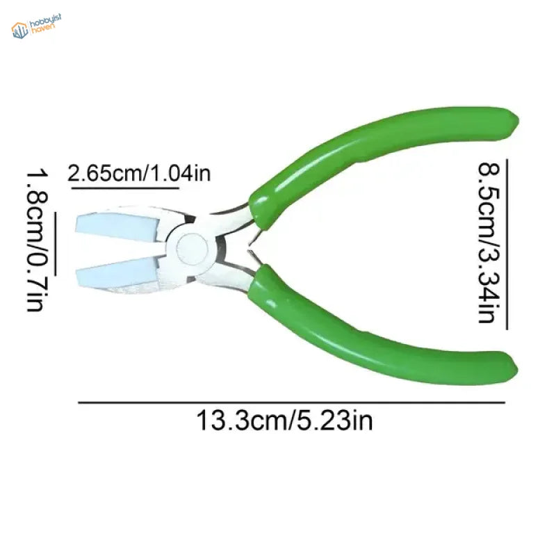 Green-handled soft jaw pliers with silver jaws and white pivot