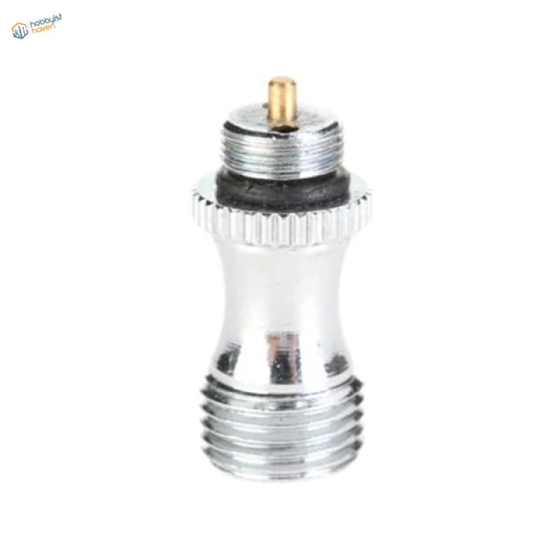 Chrome-finished stainless steel air valve adapter with brass pin and black rubber seal