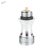 Chrome-finished stainless steel air valve adapter with brass pin and black rubber seal