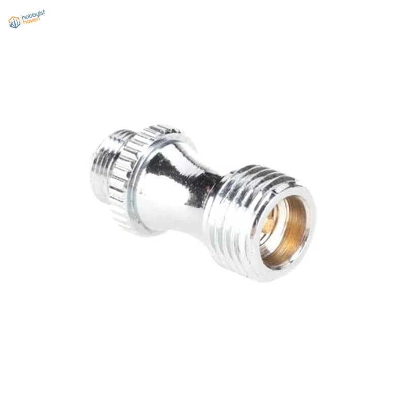 Chrome-finished stainless steel air valve adapter with knurled grip