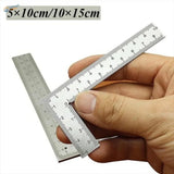 Stainless steel mini try square l-shaped combination ruler with dual scales in centimeters and inches compact stainless