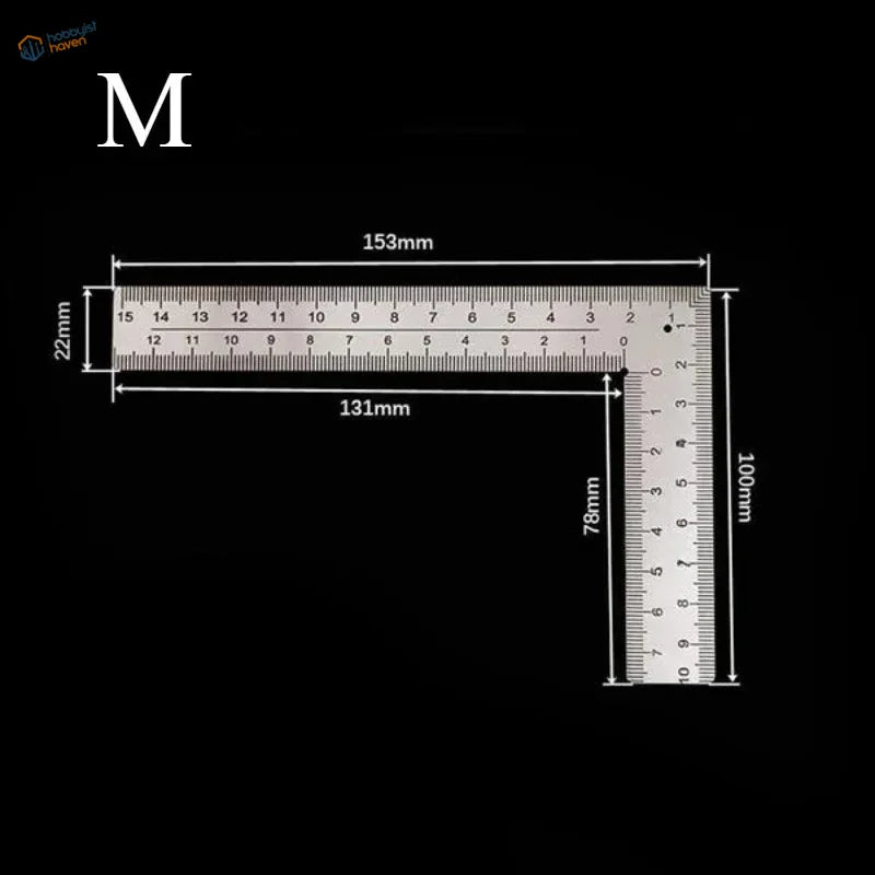 Stainless steel mini try square with silver compact stainless l-shaped ruler and precise metric markings