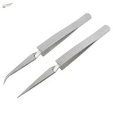 Stainless steel reverse tweezers, curved and straight tips