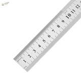 Silver stainless steel ruler with black millimeter markings for precise scale modeling measurements