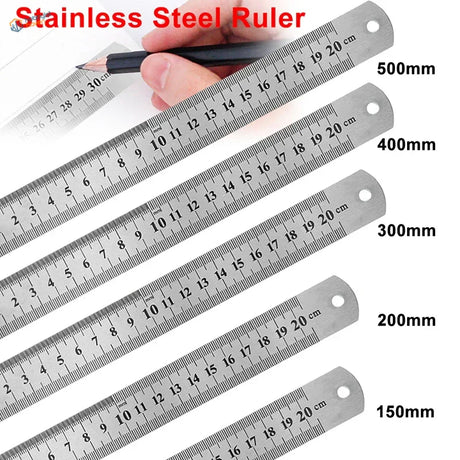 Set of stainless steel rulers with precise metric markings and sleek metallic finish for scale modeling