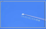 Stainless steel semicircular sanding rod with white rounded tip on blue background