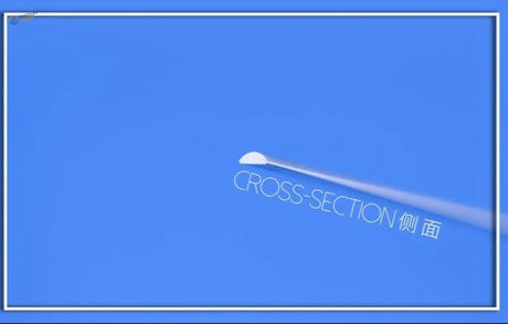 Stainless steel semicircular sanding rod with white rounded tip on blue background