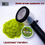 Static grass applicator 2.0 with black handle, clear body, black mesh screen