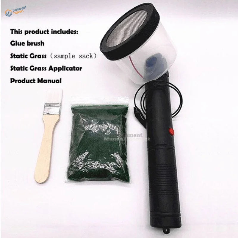 Static Grass Applicator 2.0 with black body, transparent top, mesh screen