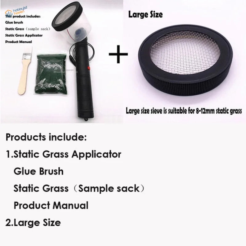 Black Static Grass Applicator 2.0 with mesh screen and handle