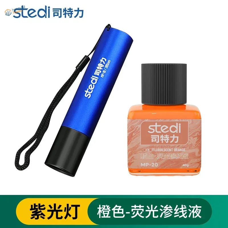 Stedi 365nm UV light set with blue black flashlight and fluorescent panel liner ink