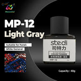 Stedi Acrylic Panel Liner: black bottle with ribbed cap, MP-12 light gray thinner