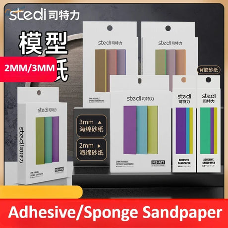 Stedi adhesive sandpaper and 2-3mm sanding sponges in vibrant colors