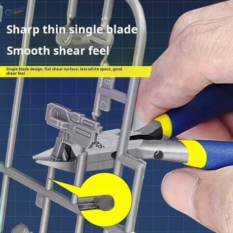 Blue and yellow handled precision pliers with single sharp blade for smooth shearing in stedi gundam model building tools