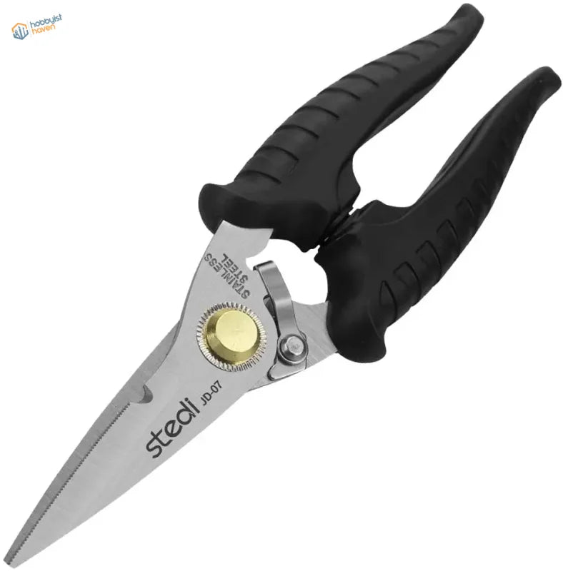 Stedi heavy-duty multipurpose hobby shears with black handles stainless steel blades and gold pivot ideal for precision hobby tools