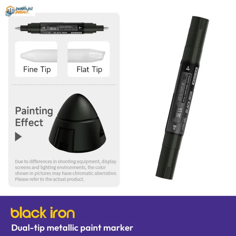 Stedi Black Iron dual-tip metallic paint marker with fine tip, flat tip and black metallic painting effect