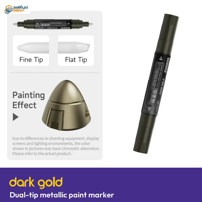Stedi Dark Gold dual-tip metallic paint marker with fine tip, flat tip and antique gold painting effect