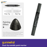 Stedi Gunmetal dual-tip metallic paint marker with fine tip, flat tip and gunmetal painting effect