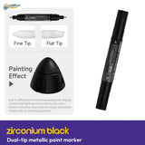 Stedi Zirconium Black dual-tip metallic paint marker with fine tip, flat tip and deep black painting effect