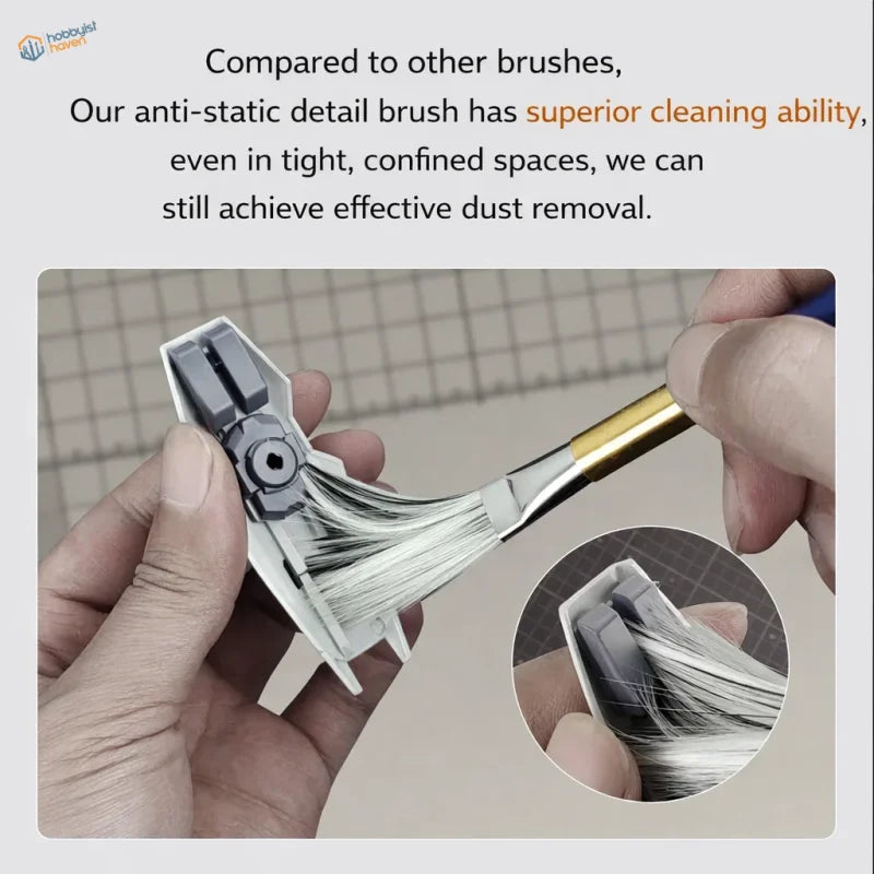 Stedi ms-86 anti-static dust brush with white bristles, gold ferrule, and gray handle for precise scale modeling tools cleaning