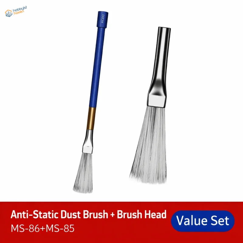 Stedi MS-86 blue and silver anti-static dust brush with soft bristles and metallic head for scale modeling tools