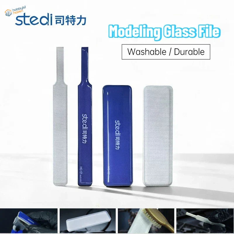 Stedi Upgraded Glass Files with blue silver textured surfaces