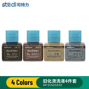 Set of four stedi weathering wash paints in dark brown rust brown tan and gray for scale models