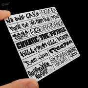 White sticker sheet with bold black diorama graffiti for scale modeling tools