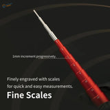 Red and silver stepped mandrel with 1mm engraved scales for scale modeling