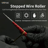 Red and silver stepped mandrel with numbered segments for scale modeling coil forming