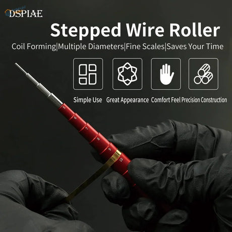 Red and silver stepped mandrel with numbered segments for scale modeling coil forming