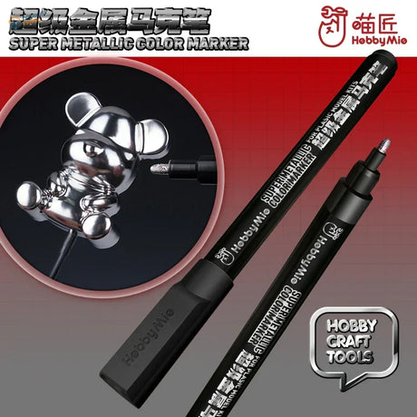Super metallic marker pens with black glossy finish and silver tip