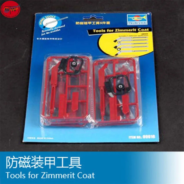 Red plastic zimmerit modelling tools in blue blister pack for German armor