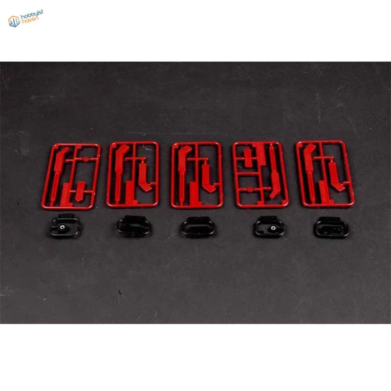 Red plastic Zimmerit modelling tool parts with black connectors for German armor