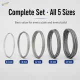 Silver steel wire tow cables for scale model tanks available in five diameters from 0.5 mm to 2.0 mm