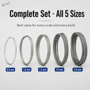 Silver steel wire tow cables for scale model tanks available in five diameters from 0.5 mm to 2.0 mm
