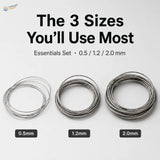 Three coiled stainless steel tow cables in 0.5mm 1.2mm and 2.0mm for scale model tanks use