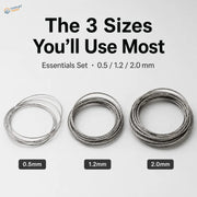 Three coiled stainless steel tow cables in 0.5mm 1.2mm and 2.0mm for scale model tanks use