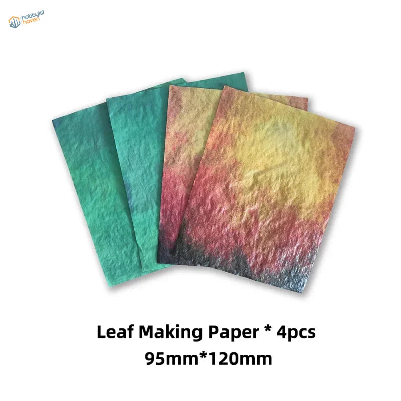 Tree leaf maker leaf paper: 4 textured tie-dyed sheets in teal and yellow-to-red