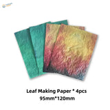 Tree leaf maker leaf paper: 4 textured tie-dyed sheets in teal and yellow-to-red