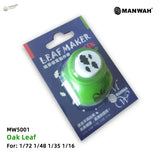 Tree leaf maker green plastic leaf punch tool with oak leaf cutouts in blue card