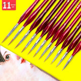Triangular handle precision brushes, 11 red-handled fine-tipped set